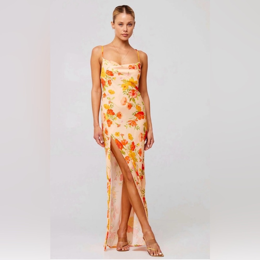 RESA Peach Floral Maxi Dress with Orange & Yellow Blooms